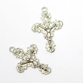 Crucifixo de Metal / 38x25mm - Rosas (unidade) - Níquel