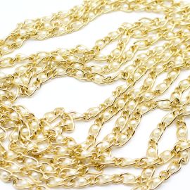 Corrente de Alumínio / Elo:17x8mm - Oval com Pérola (1 METRO) - Dourado