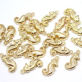 Pingente de ABS / 1° LINHA - 28x12mm - Cavalo Marinho (10 unidades)-Dourado