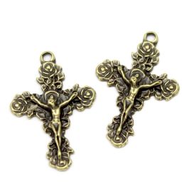 Crucifixo de Metal / 38x25mm - Rosas (unidade)-Ouro Velho