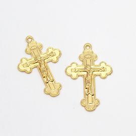 Crucifixo de Metal / 33x21mm - Com O Cristo (Unidade)-Dourado