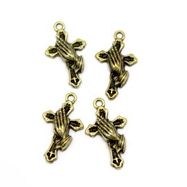 Crucifixo de Metal / 27x15mm - Amém (Unidade)-Ouro Velho
