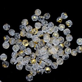 Conta de Plástico Transparente  / 8mm - Bola Flor com Detalhe Dourado (10 gramas)