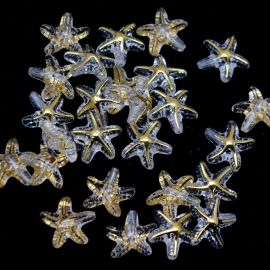 Conta de Plástico Transparente  / 18mm - Estrela com Detalhe Dourado (10 gramas)