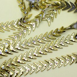 Passamanaria Plástica / 15mm - com Detalhe em Strass (1 Metro) - Dourado