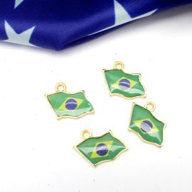 Tema Brasil / Pingente de Metal Dourado - Bandeira 17mm (1 Unidade)