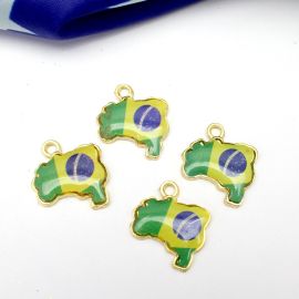 Tema Brasil / Pingente de Metal Dourado - MAPA 24mm (1 Unidade)