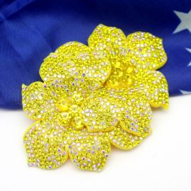 Tema Brasil - Aplique de Feltro com Strass / 10x6,5cm - Flores Dupla (unidade)