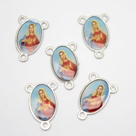 Salve Rainha de Metal / 24x15mm - Resinado - Sagrado Coração de Maria (Unidade) - Níquel
