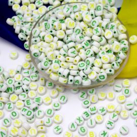 Tema Brasil / Conta Plástica 7mm - Letras Preta (20 gramas) - Verde e Amarelo