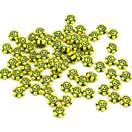 Conta Plástica / 10mm - Smile - Florzinha - Preto (10 gramas) - Amarelo