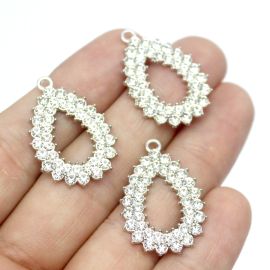 Pingente em Metal com Strass / 28x19mm - Gota (Unidade) - Níquel