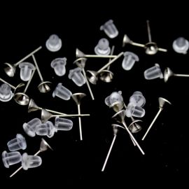 Base de Brinco em Metal / 5mm - Para Colagem (10 PARES) - Níquel