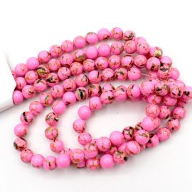 Fio de Pedra / 8mm - Bola Rajada Rosa (Aprox.: 46 Unidades)