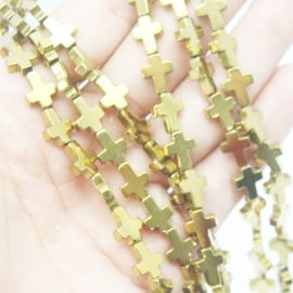 Pedra de Hematita Dourada / 10mm - Crucifixo (1 FIO)