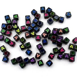 Cubo de Plástico Leitoso / 6mm - SÓ LETRA (A) - Cores Diversas - (20 gramas) - Preto