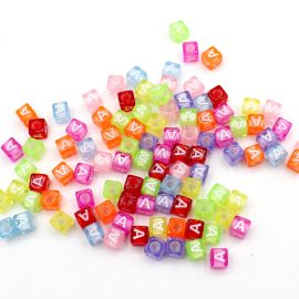 Cubo de Plástico / 6mm - Transparente - SÓ LETRA (A) - (20 gramas) - Cores Diversas