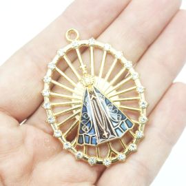 Medalhão de N. Senhora Aparecida / 50x36mm - Oval com Strass (unidade)