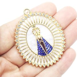 Medalhão de N. Senhora Aparecida / 52x42mm - Oval com Strass (unidade)