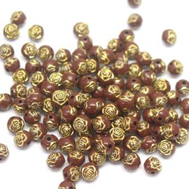 Bola Plástica / 8mm - Detalhe de Flor Dourado (10 Gramas) 