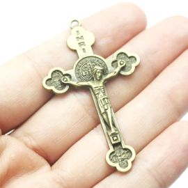 Crucifixo de Metal / 56x33mm - Cristo e São Bento (Unidade)-Ouro Velho