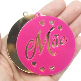 Pingente em Acrílico / 60mm - Mãe - Rosa Pink (Unidade)