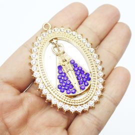 Pingente N.Senhora Aparecida / 55x40mm - Com Detalhe em Strass (unidade) - Dourado 