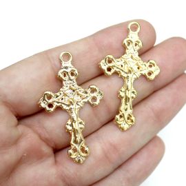 Crucifixo de Metal / 42x25mm - Com Cristo (unidade) - Dourado