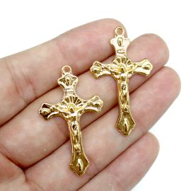 Crucifixo de Metal / 38x22mm - com O Cristo (unidade)-Dourado