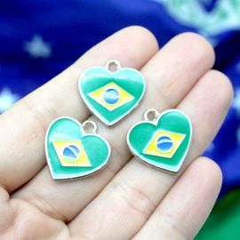 Tema Brasil / Pingente de Metal - Coração 20mm (1 Unidade) - Níquel