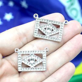Tema Brasil / Pingente de Metal - Bandeira 18x21mm (1 Unidade) - Níquel