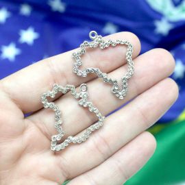 Tema Brasil / Pingente de Metal - Mapa 33x30mm (1 Unidade) - Níquel