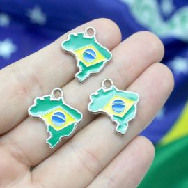 Tema Brasil / Pingente de Metal - Bandeira 22x20mm (1 Unidade) - Níquel
