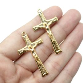 Crucifixo de Metal / 42x23mm - com O Cristo  (unidade)-Dourado
