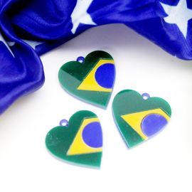 Tema Brasil / Pingente de Acrílico 31mm - Coração (unidade)
