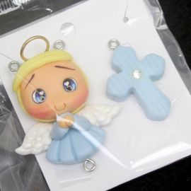 Crucifixo e Salve Rainha em Biscuit - Anjinho Azul (1PAR)