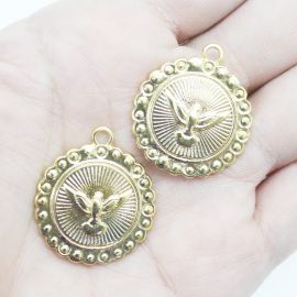 Medalha de Metal / 28x25mm - Pomba (unidade) - Dourado