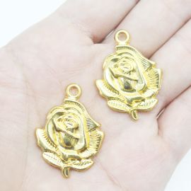 Medalha de Metal / 33x24mm - Rosa (unidade) - Dourado