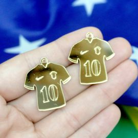 Tema Brasil / Pingente de Acrílico 27x25mm - Camisa 10 (unidade) - Dourado