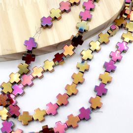 Pedra de Hematita / 12mm - Cruz - Metalizado (1 FIO)