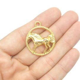 Pingente de Metal / Country - Cavalo 28mm - Dourado