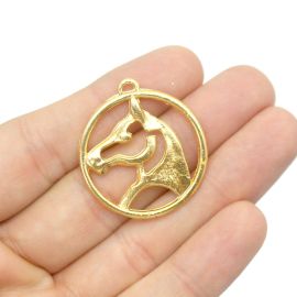 Pingente de Metal / Country - Cavalo 29mm - Dourado