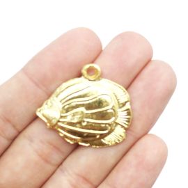 Pingente de Metal / 26x30mm - Peixe (unidade) - Dourada 