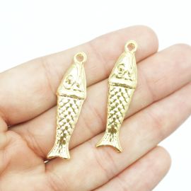 Pingente de Metal / 40x10mm - Peixe (unidade) - Dourado