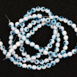 Olho Grego de Vidro / 6mm - Bola - Branco (1 Fio com Aprox. 48 Unidades)