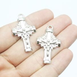 Cruz de Metal / 35x21mm - Com o Cristo (unidade) - Níquel