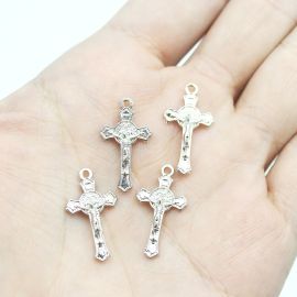 Mine Crucifixo de Metal / 22x12mm - Com o Cristo (unidade) -Níquel