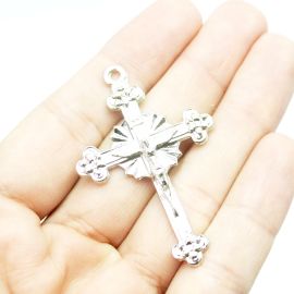 Crucifixo de Metal / 50x34mm - com O Cristo  (unidade) -Níquel