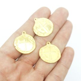 Medalha de Metal / 22mm - Duas Cruzes (Unidade) - Dourado