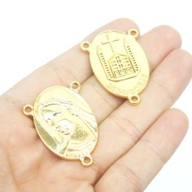 Salve Rainha de Metal / 37x24mm - Rainha da Paz (unidade) - Dourado